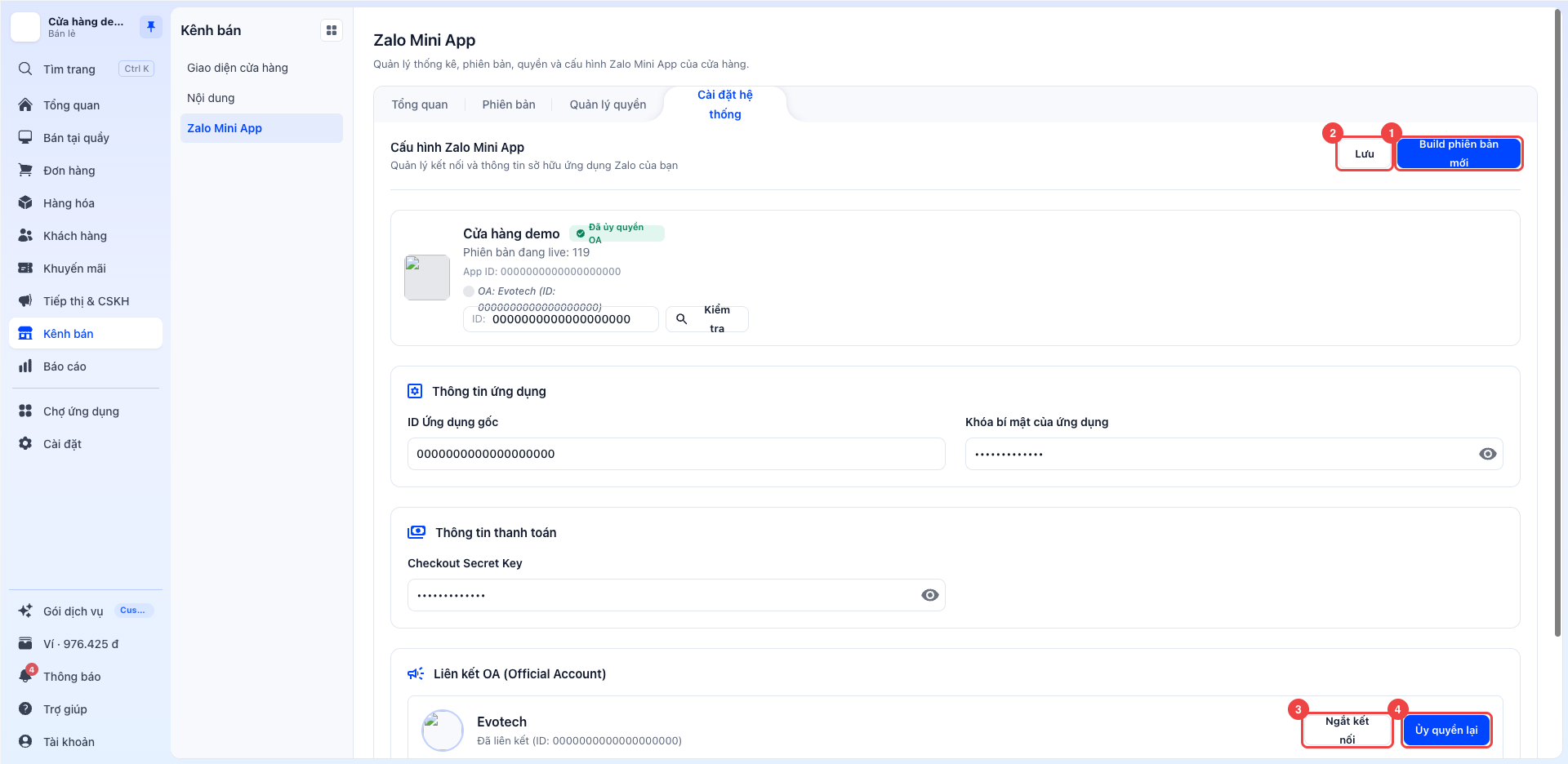 Cài đặt hệ thống Mini App