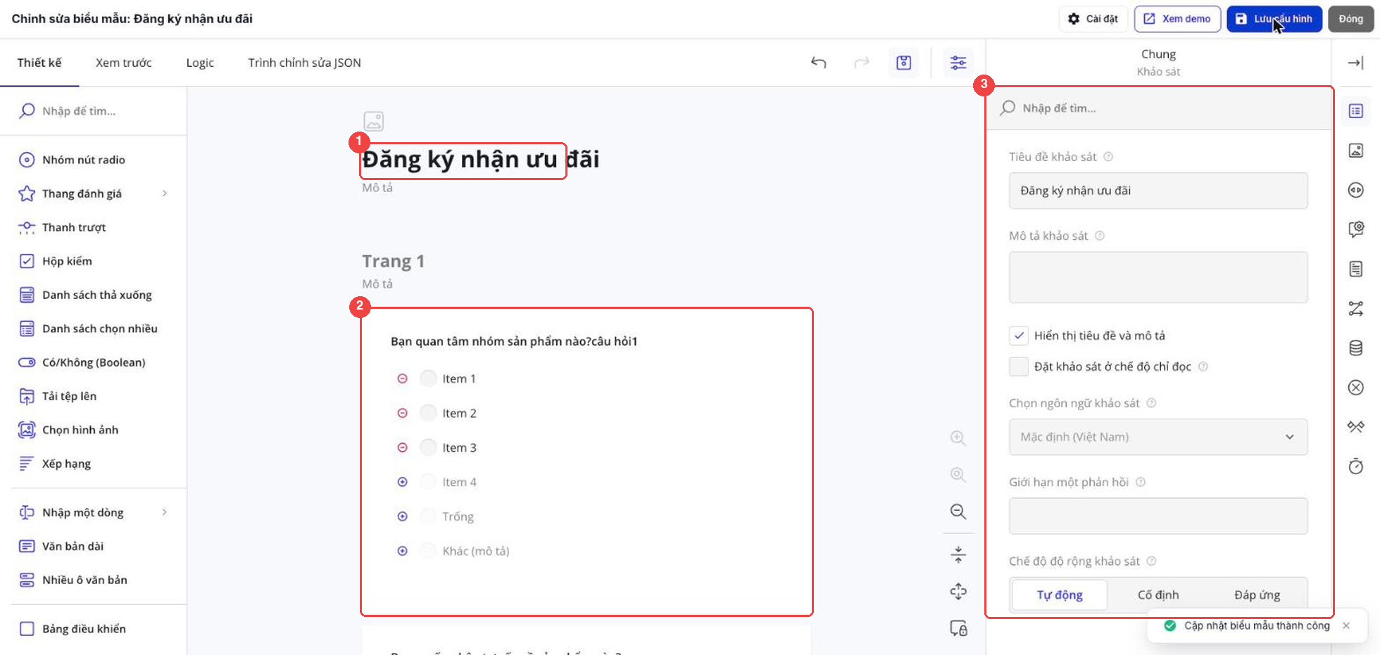 Câu hỏi trong biểu mẫu